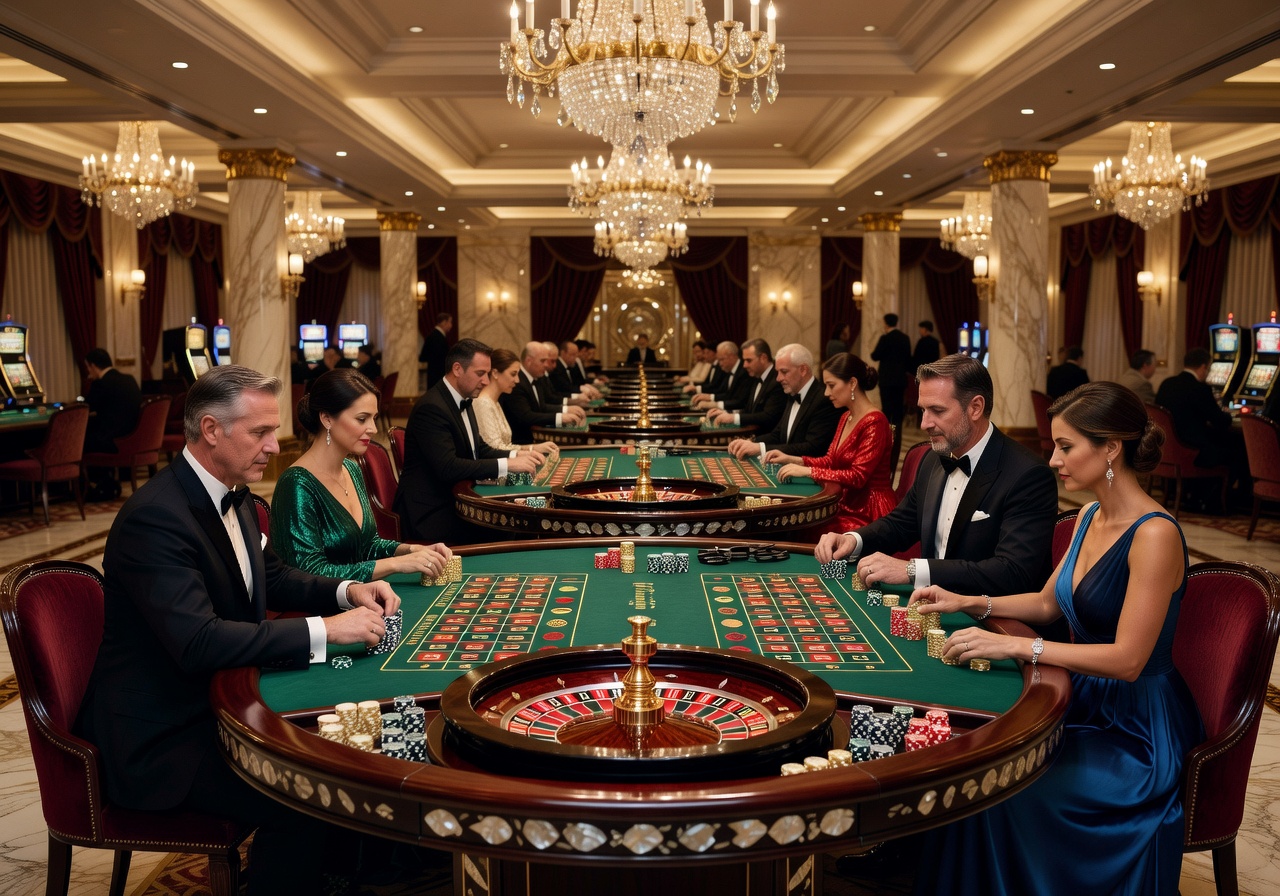 Luxury casino gaming floor with roulette tables