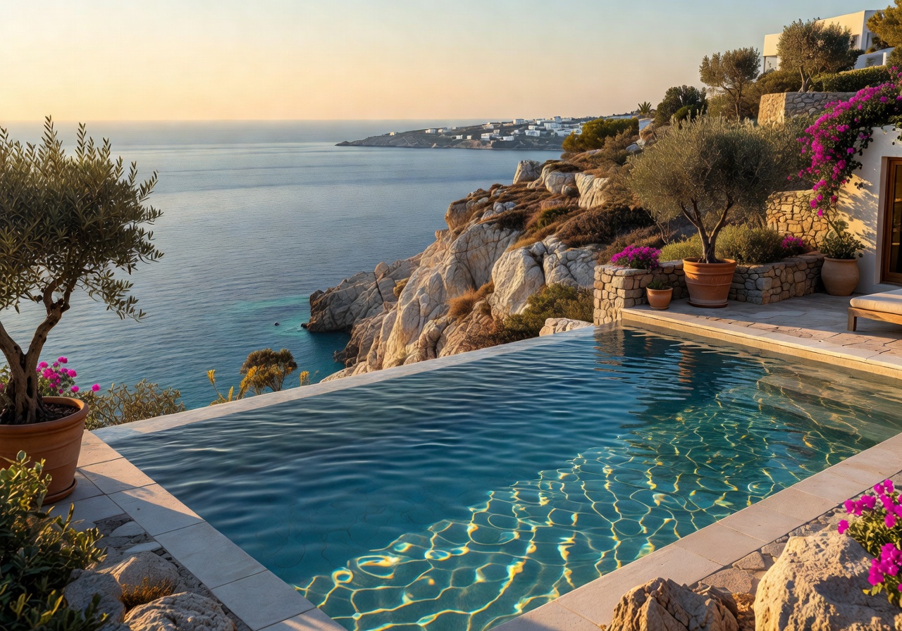 Luxury pool overlooking Mediterranean sea