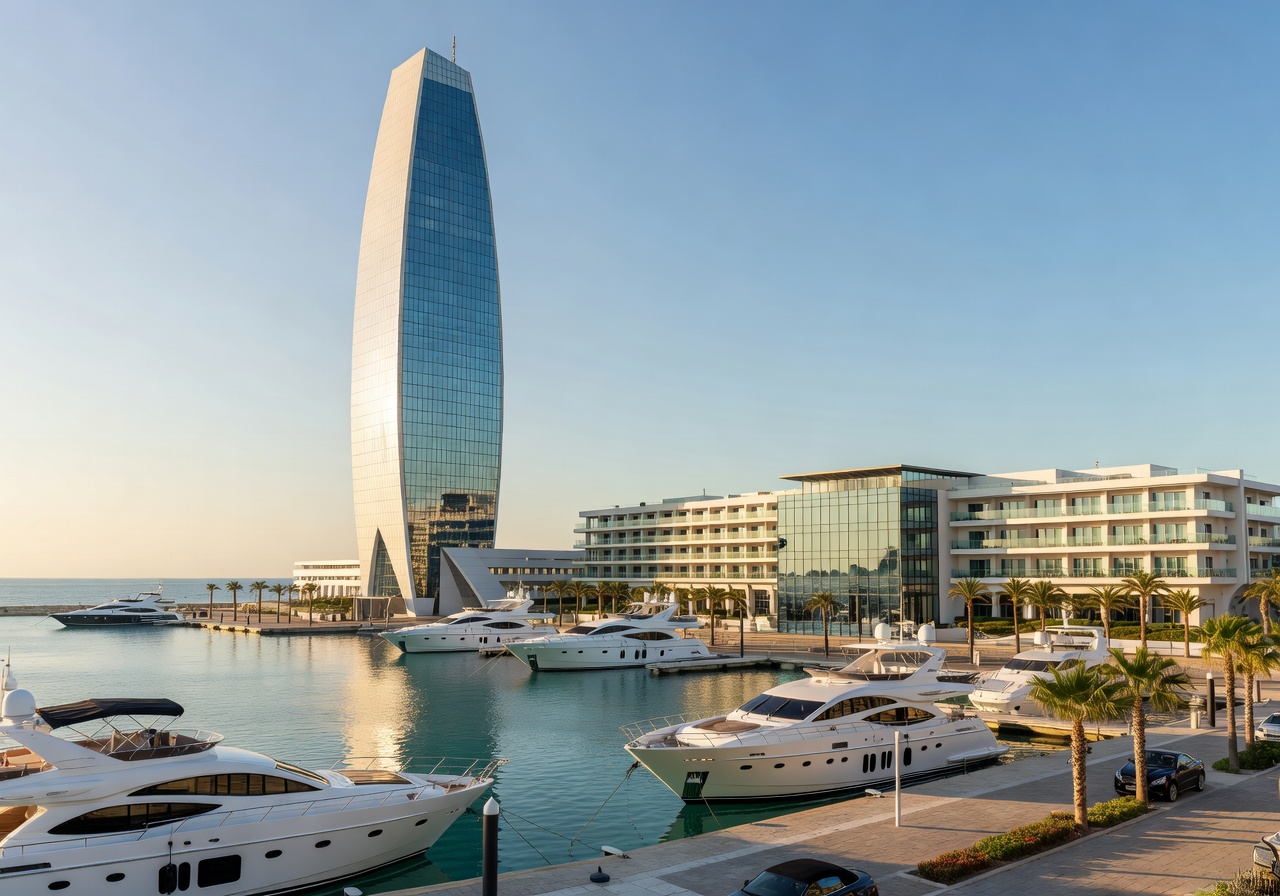 Portomaso tower and luxury marina at Hilton Malta