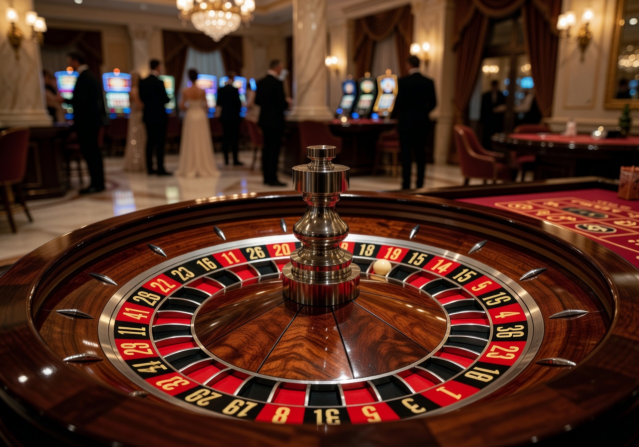 Roulette wheel with ball spinning