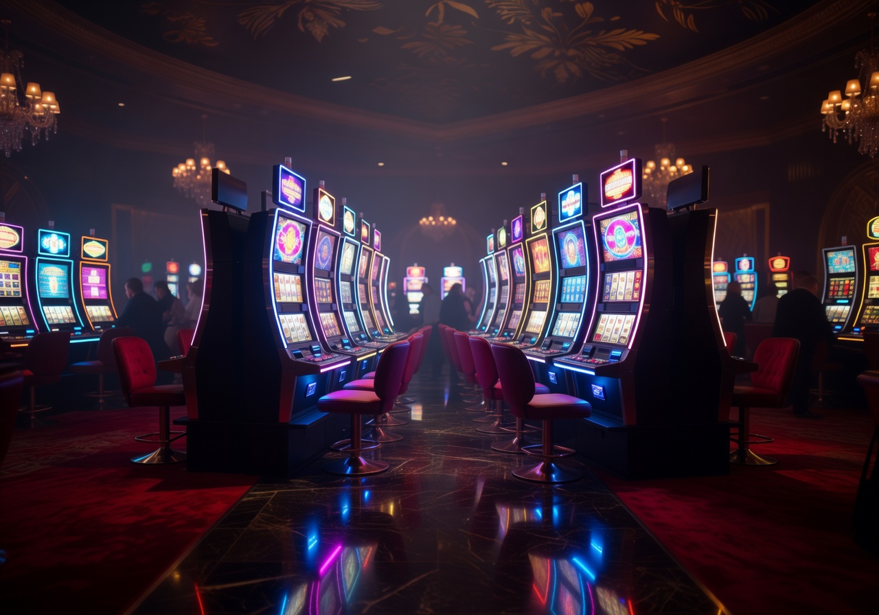 Casino slot machines glowing